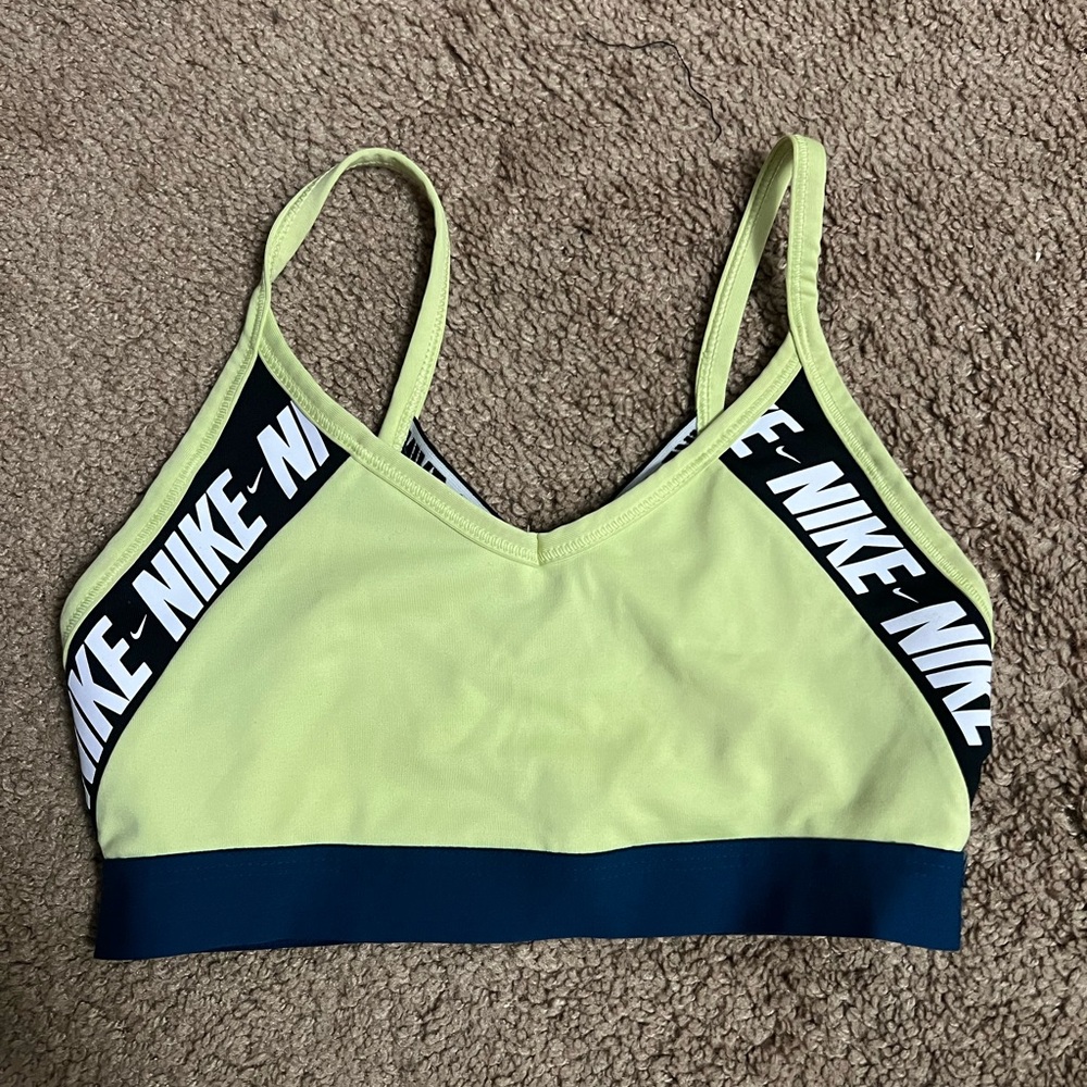 Nike Women's Neon Green Sports Bra with Black Accents